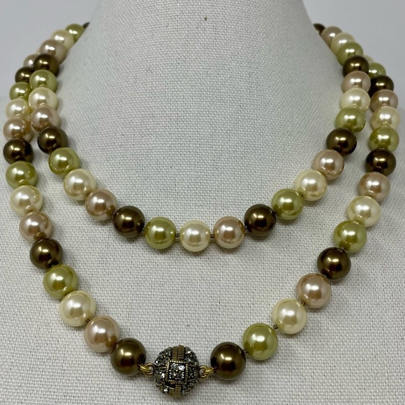 Heidi Daus Jewelry - Heidi Daus Elegant Faux Pearl Necklace with Brown, Cream, and Green Beads